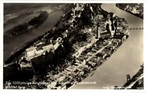 Ak Burghausen an der Salzach Oberbayern, Fliegeraufnahme