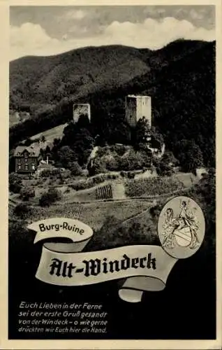 Ak Bühl in Baden Schwarzwald, Burg Alt Windeck, Fliegeraufnahme