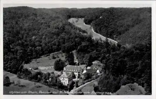 Ak Grenzach Wyhlen am Rhein, Pension zur Himmelspforte, Wald, Fliegeraufnahme