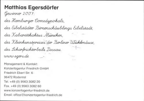 Ak Comedian Matthias Egersdörfer, Portrait, Autogramm