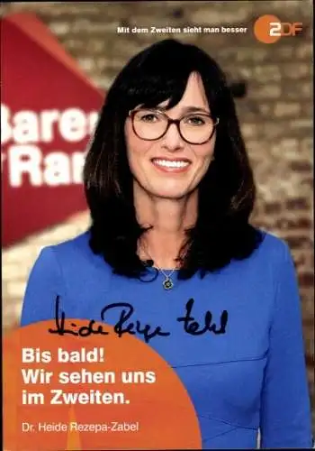 Ak Moderator Dr. Heide Rezepa-Zabel, Portrait, Autogramm