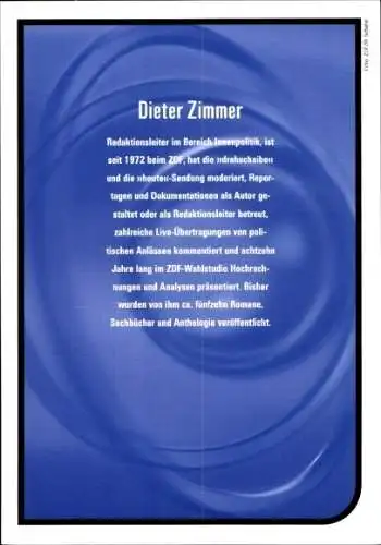 Ak Moderator Dieter Zimmer, Portrait, Autogramm