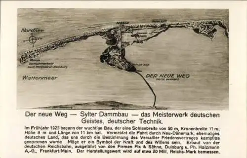 Landkarten Ak Insel Sylt in Nordfriesland, Dammbau, Neuer Weg