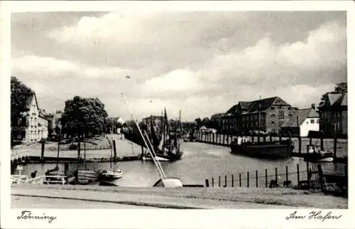 Ak Tönning an der Eider Nordfriesland, Hafenbild