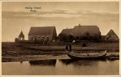 Ak Hallig Oland Nordfriesland, Kirche, Boot