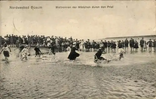 Ak Nordseebad Büsum, Wettrennen der Mädchen durch den Priel