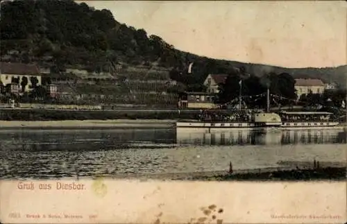 Ak Diesbar Seußlitz Nünchritz an der Elbe, Dampfschiff