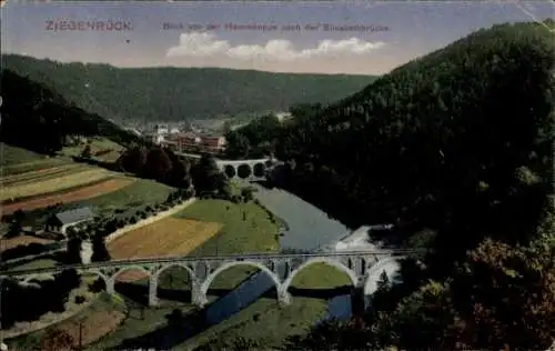 Ak Ziegenrück an der Saale Thüringen, Blick von der Hemmkoppe nach der Elisabethbrücke