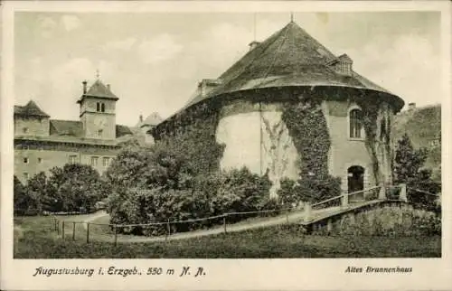 Ak Augustusburg im Erzgebirge, Altes Brunnenhaus, Schloss-Gastwirtschaft