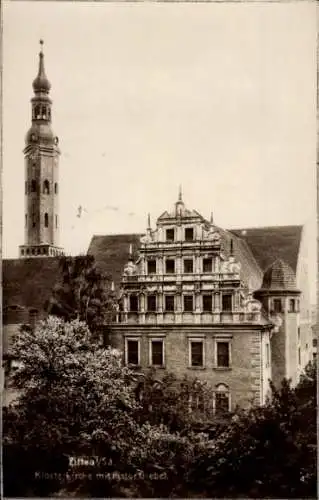 Ak Zittau in Sachsen, Klosterkirche mit historischem Giebel.