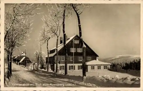 Ak Weitersglashütte Eibenstock im Erzgebirge, Heimansicht, Auersberg, Winteransicht