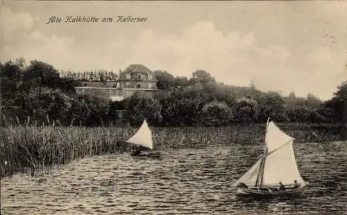 Ak Malente in Ostholstein, Kellersee, Alte Kalkhütte, Segelboote