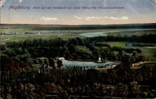 Ak Magdeburg an der Elbe, Panorama, Stadtpark, Adolf Mittag-See