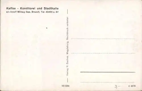 Ak Magdeburg an der Elbe, Adolf-Mittag-See, Kaffee Konditorei Stadthalle, Pagode, Blick von Terrasse