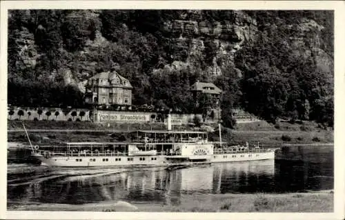 Ak Rathen an der Elbe Sächsische Schweiz, Fremdenheim Strandblick, Raddampfer