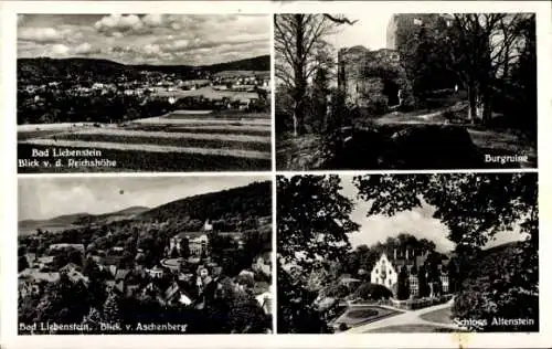 Ak Bad Liebenstein im Thüringer Wald, Totalansicht, Blick von der Reichshöhe, Burgruine, Schloss