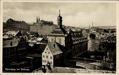 Ak Bamberg in Oberfranken, Teilansicht, Schnee, Winteransicht