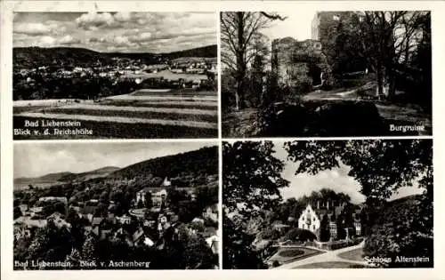 Ak Bad Liebenstein im Thüringer Wald, Totalansicht, Blick von Reichshöhe, Burgruine, Schloss