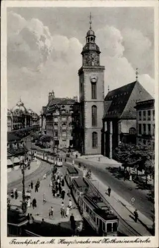 Ak Frankfurt am Main, Hauptwache, Katharinenkirche, Straßenbahnen