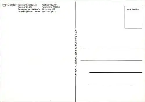 Ak Deutsches Passagierflugzeug Condor, Boeing 707 430 Intercontinental Jet, D-ABOC