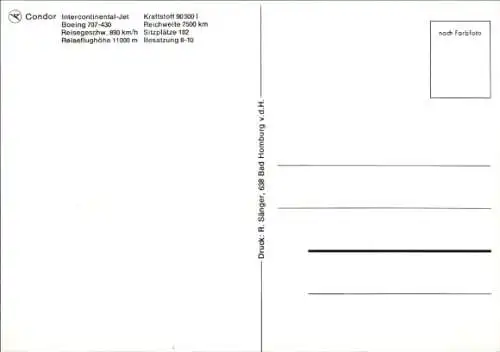 Ak Deutsches Passagierflugzeug Condor, Boeing 707 430 Intercontinental Jet, D-ABOC