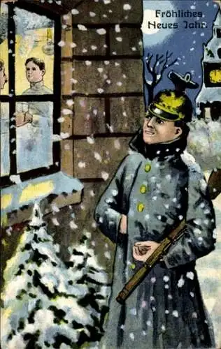 Ak Glückwunsch Weihnachten, Soldat vor dem Fenster