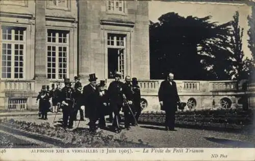 Ak König Alfons XIII. von Spanien, Visite du Petit Trianon, 2 Juin 1905