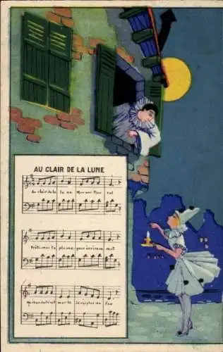 Lied Ak Au clair de la Lune, Pierrot, Pierrette