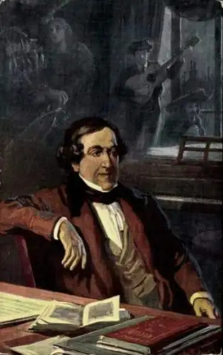 Künstler Ak Balestrieri, Komponist Gioachino Rossini, Der Barbier von Sevilla