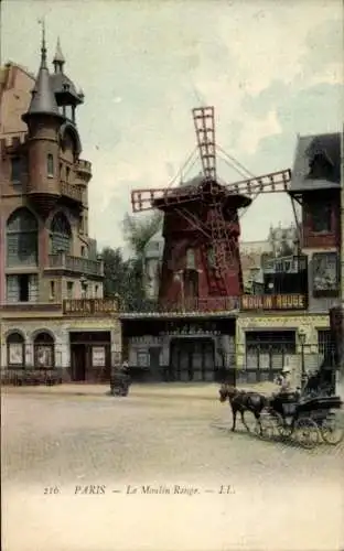 Ak Paris XVIII. Buttes Montmartre, Moulin Rouge, Kutsche