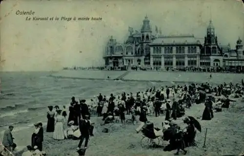 Ak Oostende Ostende Westflandern, Kursaal, Badegäste am Strand