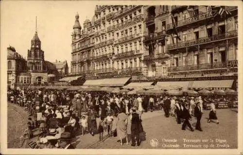 Ak Oostende Ostende Westflandern, Terrassen auf dem Seedeich, Hotel Helvetia