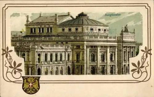 Präge Passepartout Litho Wien 1. Innere Stadt Österreich, Burgtheater, Wappen