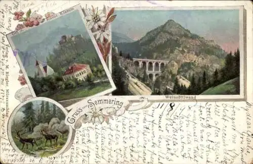 Ak Semmering in Niederösterreich, Weinzöttlwand, Ruine Klamm, Hirsche