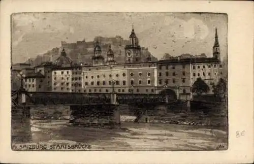 Künstler Ak Pollak, V., Salzburg in Österreich, Staatsbrücke