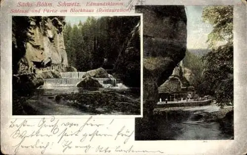 Ak Hřensko Herrnskretschen Elbe Region Aussig, Edmundsklamm, Kamnitzklamm, Schleuse