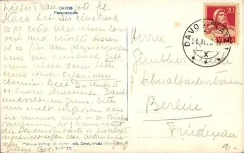 Ak Davos Kanton Graubünden, Gesamtansicht, Parsennbahn