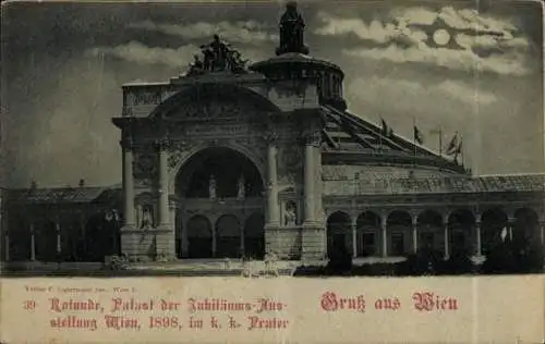 Mondschein Ak Wien 2 Leopoldstadt, Rotunde, Palast der Jubiläumsausstellung, Nacht, 1898