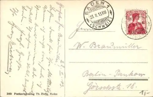 Ak Baden Kanton Aargau Schweiz, Stadtansicht, überdachte Brücke