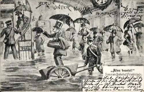 Ak Berlin unter Wasser 14. April 1902, Straßenreiniger als Fuhrmann