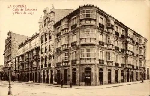 Ak La Coruña Galicia, Calle de Betanzos y Plaza de Lugo