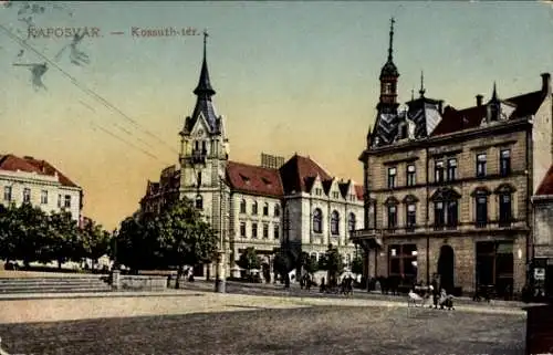 Ak Kaposvár Ungarn, Blick auf den Kossuth-Platz mit Rathaus, Ungarn.