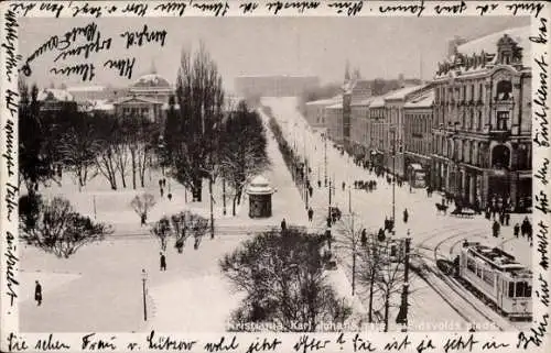 Ak Kristiania Christiania Oslo Norwegen, Platz, Straßenbahn, Verkehr