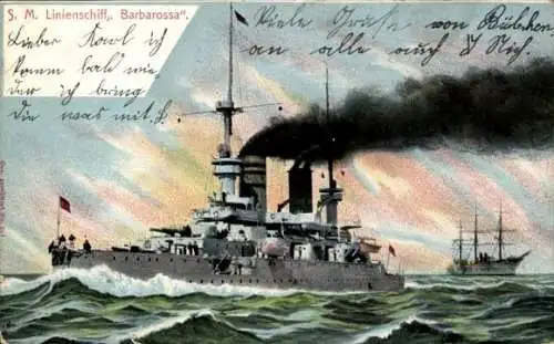 Ak Deutsches Kriegsschiff, SMS Kaiser Barbarossa, Linienschiff, Kaiserliche Marine