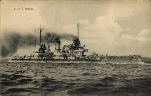 Ak Deutsches Kriegsschiff, SMS Nassau, Großlinienschiff, Kaiserliche Marine