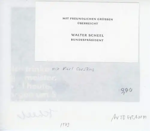 Autogramm Walter Scheel, Bundespräsident, Karikatur, Abbildung mit Karl Carstens