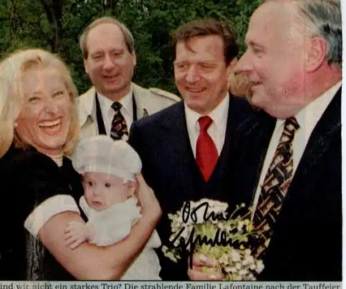 Autogramm Oskar Lafontaine, mit Familie, Taufe, Gerhard Schröder, Reinhart Klimmt, MP Saarland