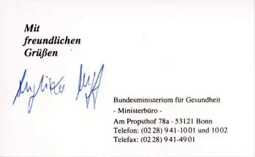 Autogramm Horst Seehofer, Bundesministerium für Gesundheit