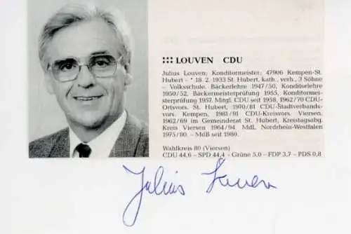 Autogramm Julius Louven, Portrait, CDU, Abgeordneter Kreis Viersen