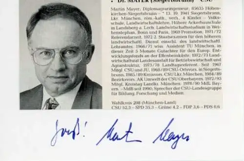 Autogramm Dr. Martin Meyer, CSU, MdB, Wahlkreis 208 München-Land